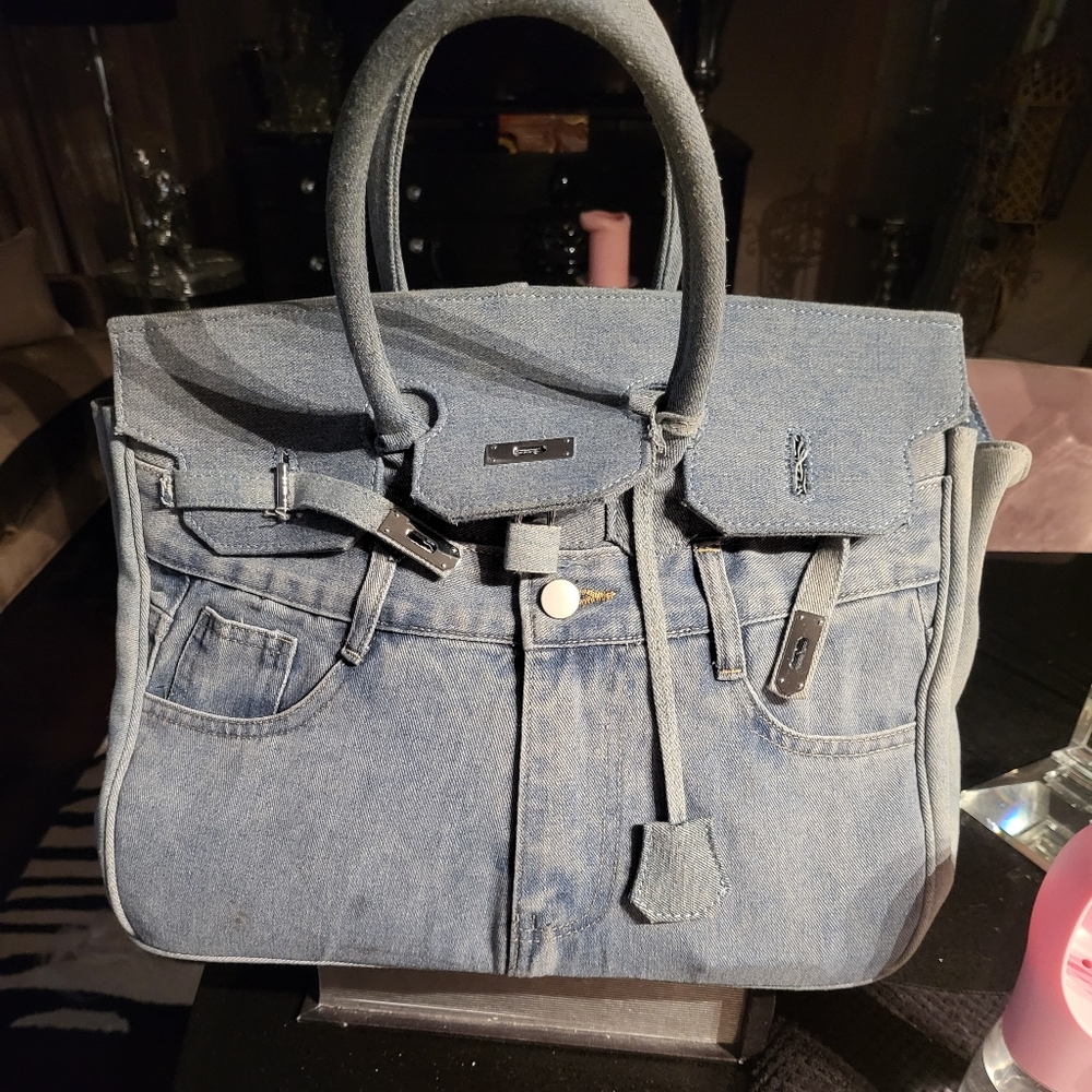Large denim structured handbag